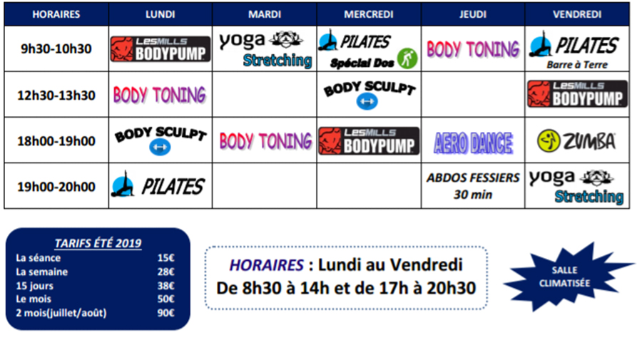 Planning Eté Gym Passion Hyères